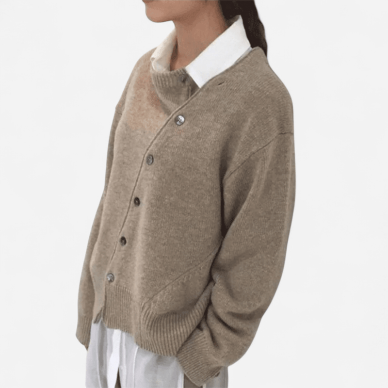 Serena | Womens Cashmere Cardigan, Asymmetric Buttons | Layered Look, Soft and Warm | Brown, Green, Gray S-2XL
