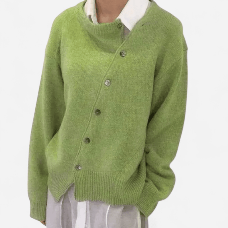 Serena | Womens Cashmere Cardigan, Asymmetric Buttons | Layered Look, Soft and Warm | Brown, Green, Gray S-2XL