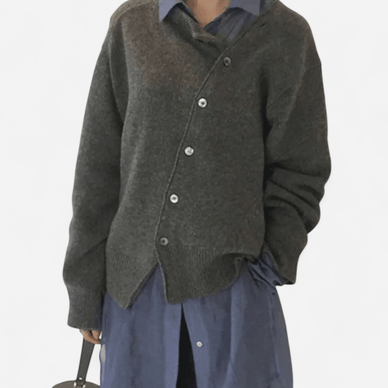 Serena | Womens Cashmere Cardigan, Asymmetric Buttons | Layered Look, Soft and Warm | Brown, Green, Gray S-2XL