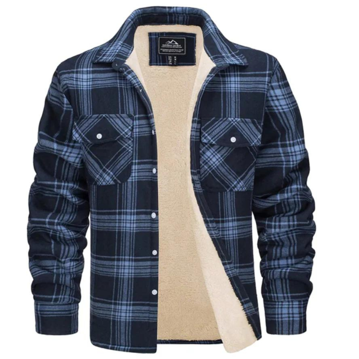Derrick | Mens Sherpa Lined Plaid Shirt Jacket | Button-Down Closure, Chest Pocket | Orange, Green, Red and More S-5XL