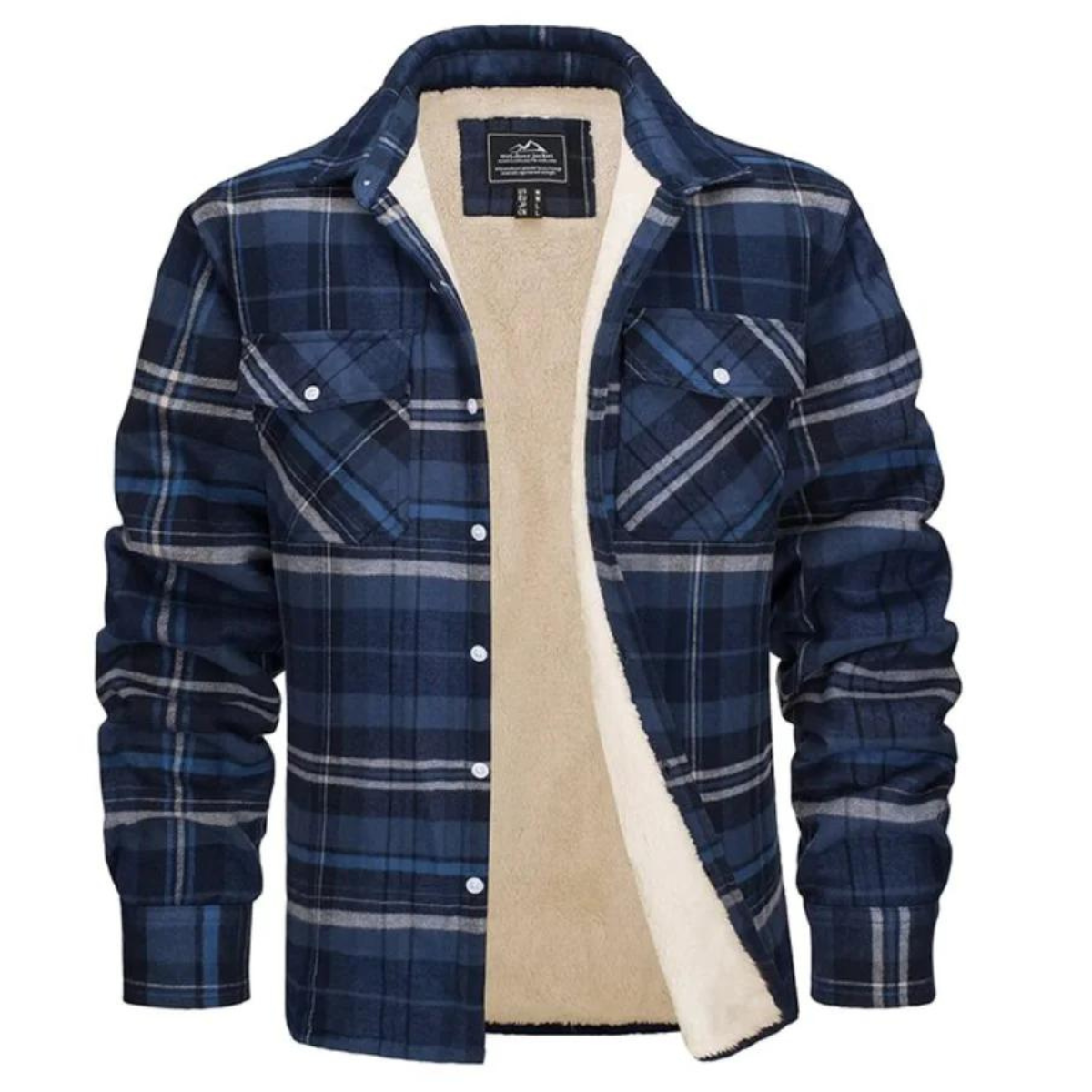 Derrick | Mens Sherpa Lined Plaid Shirt Jacket | Button-Down Closure, Chest Pocket | Orange, Green, Red and More S-5XL