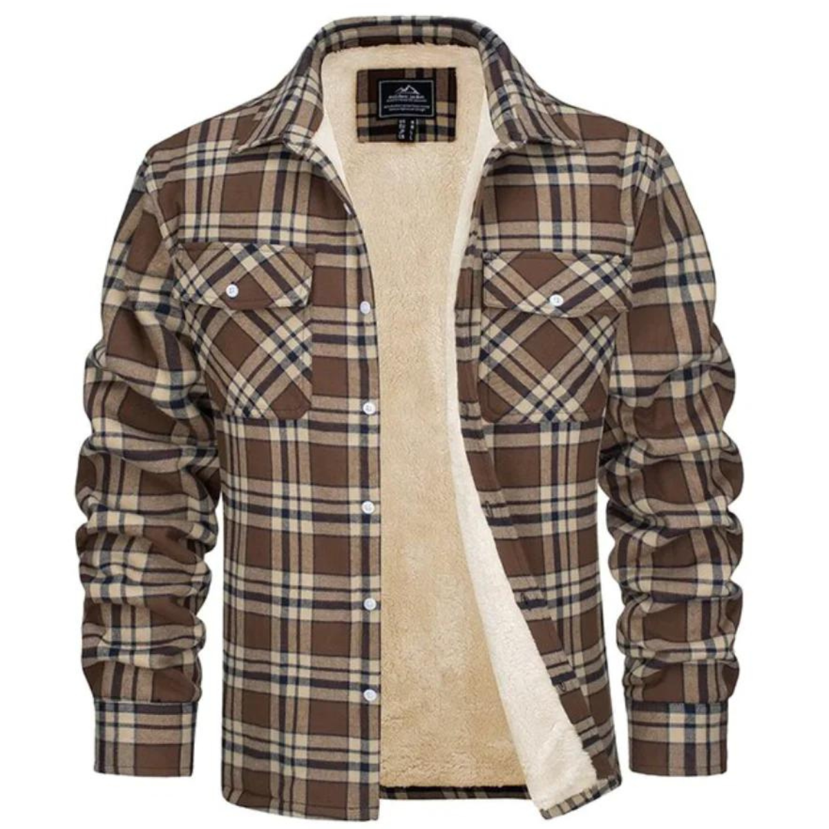 Men's Plaid Shirt Jacket, Sherpa Lined, Long Sleeves
