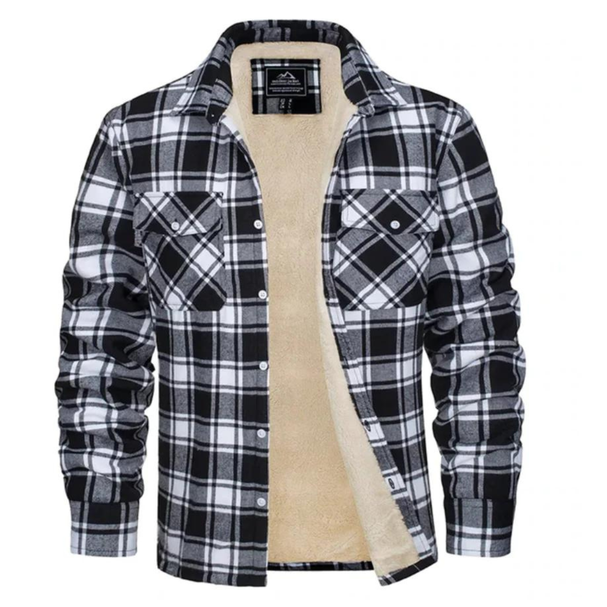 Derrick | Mens Sherpa Lined Plaid Shirt Jacket | Button-Down Closure, Chest Pocket | Orange, Green, Red and More S-5XL