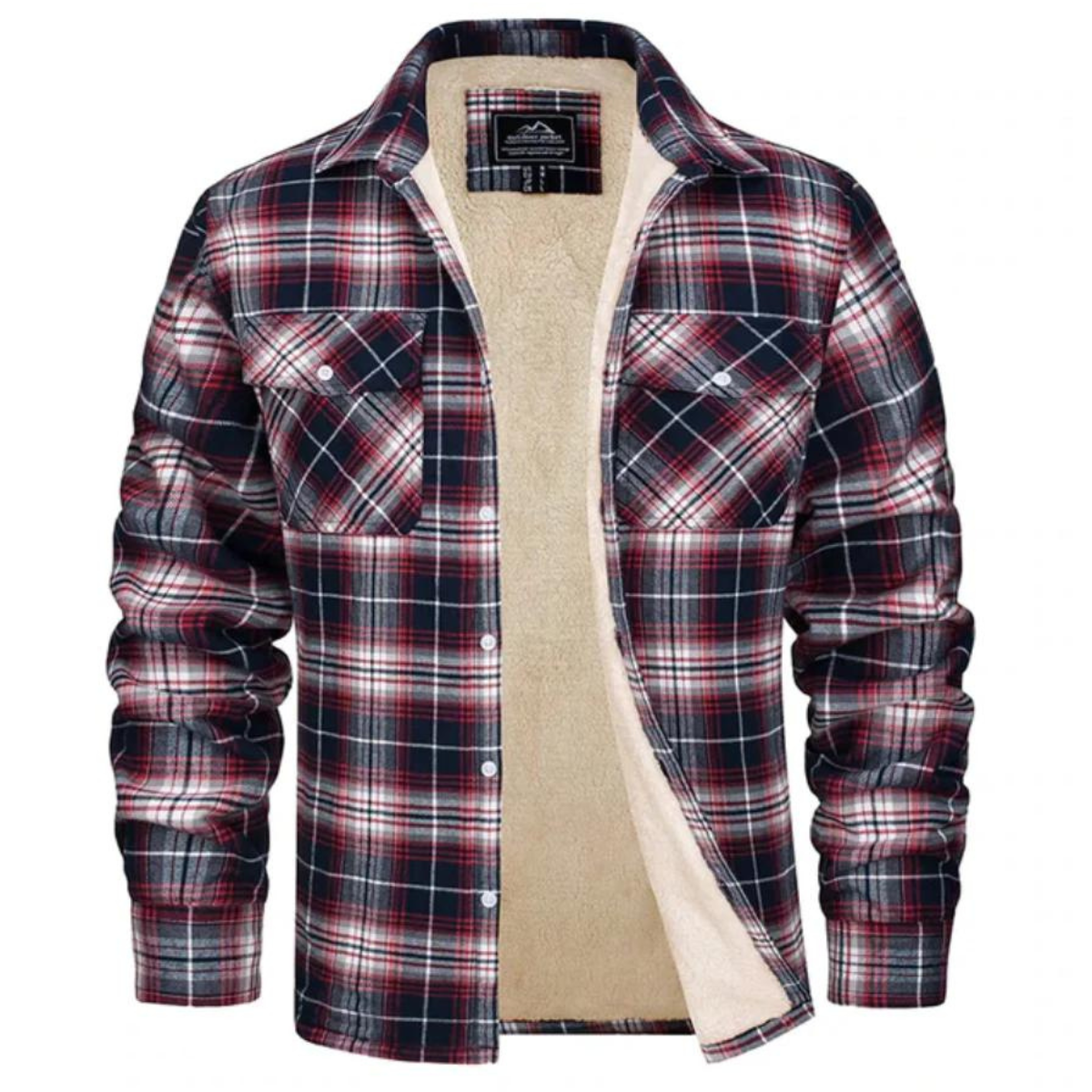 Derrick | Mens Sherpa Lined Plaid Shirt Jacket | Button-Down Closure, Chest Pocket | Orange, Green, Red and More S-5XL
