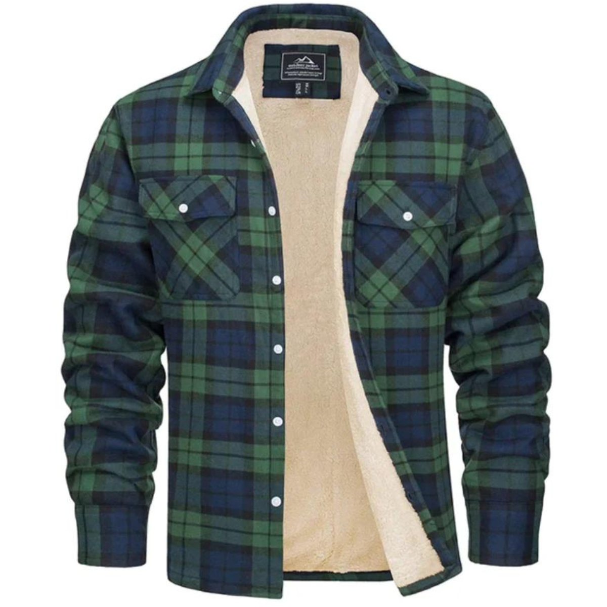 Derrick | Mens Sherpa Lined Plaid Shirt Jacket | Button-Down Closure, Chest Pocket | Orange, Green, Red and More S-5XL
