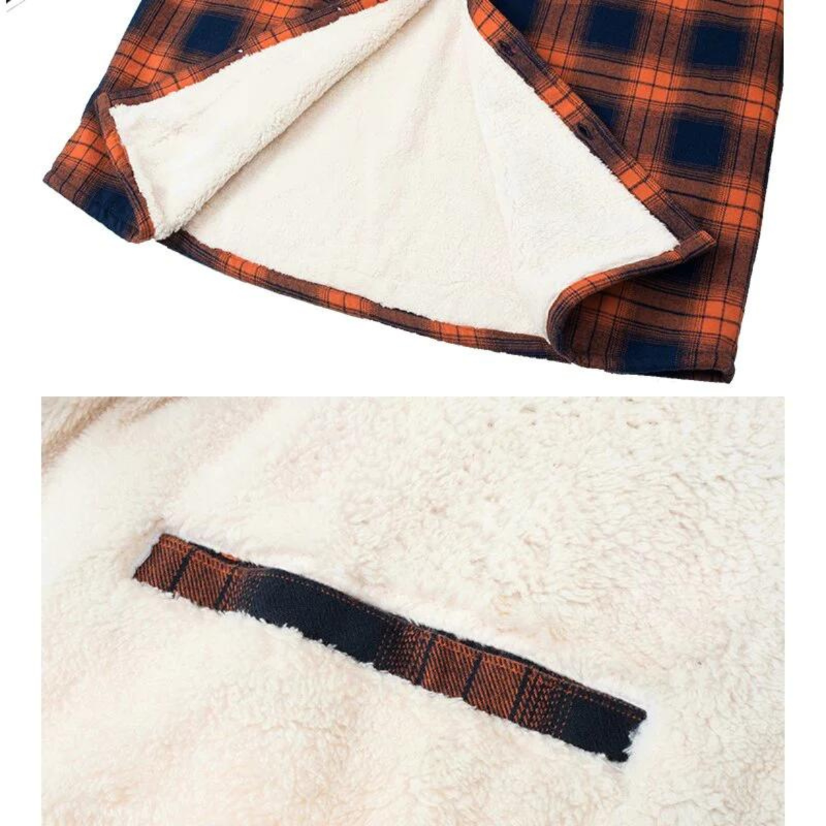 Derrick | Mens Sherpa Lined Plaid Shirt Jacket | Button-Down Closure, Chest Pocket | Orange, Green, Red and More S-5XL