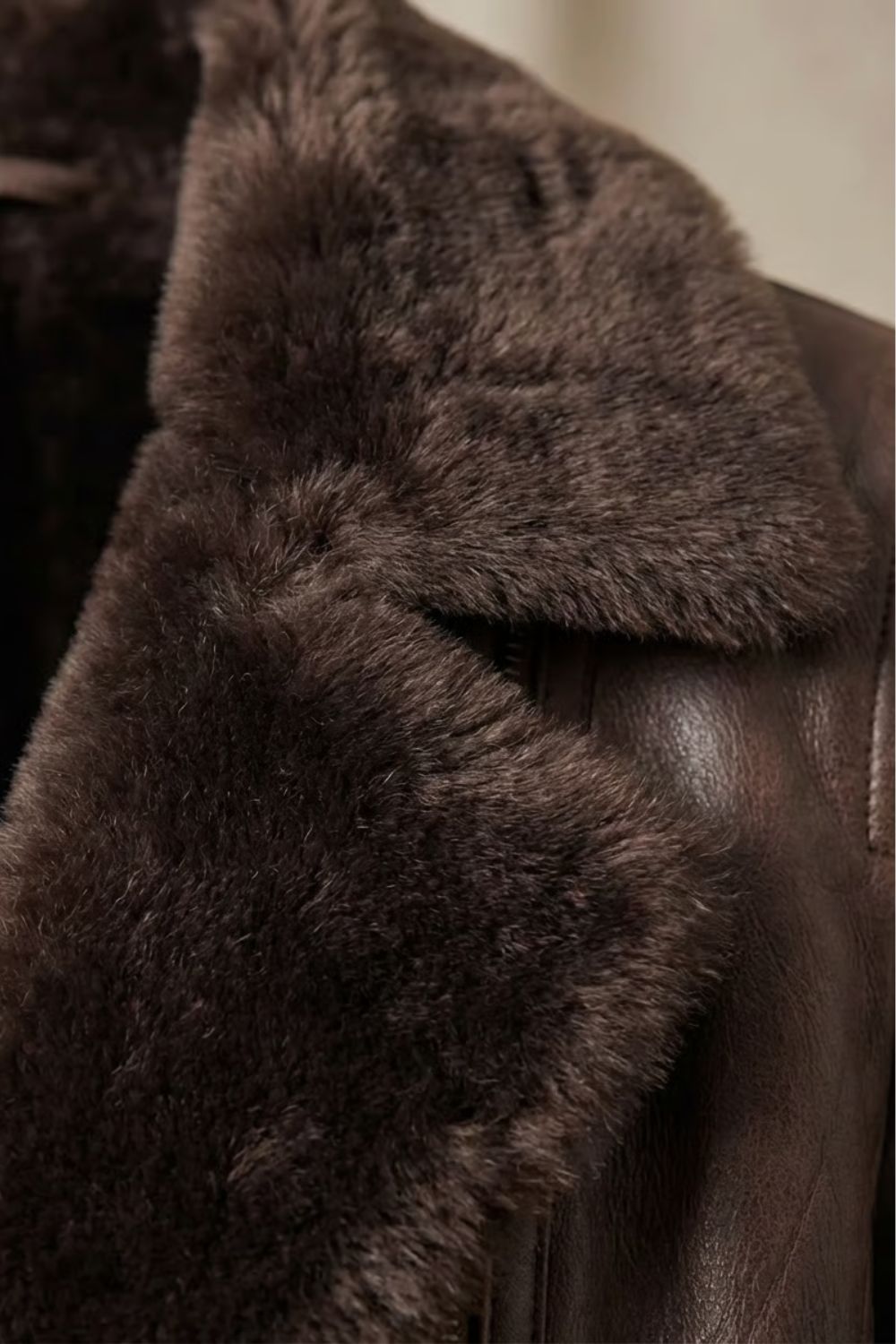 Women's Brown Shearling-Collar Jacket, Long Sleeves, Zip Front