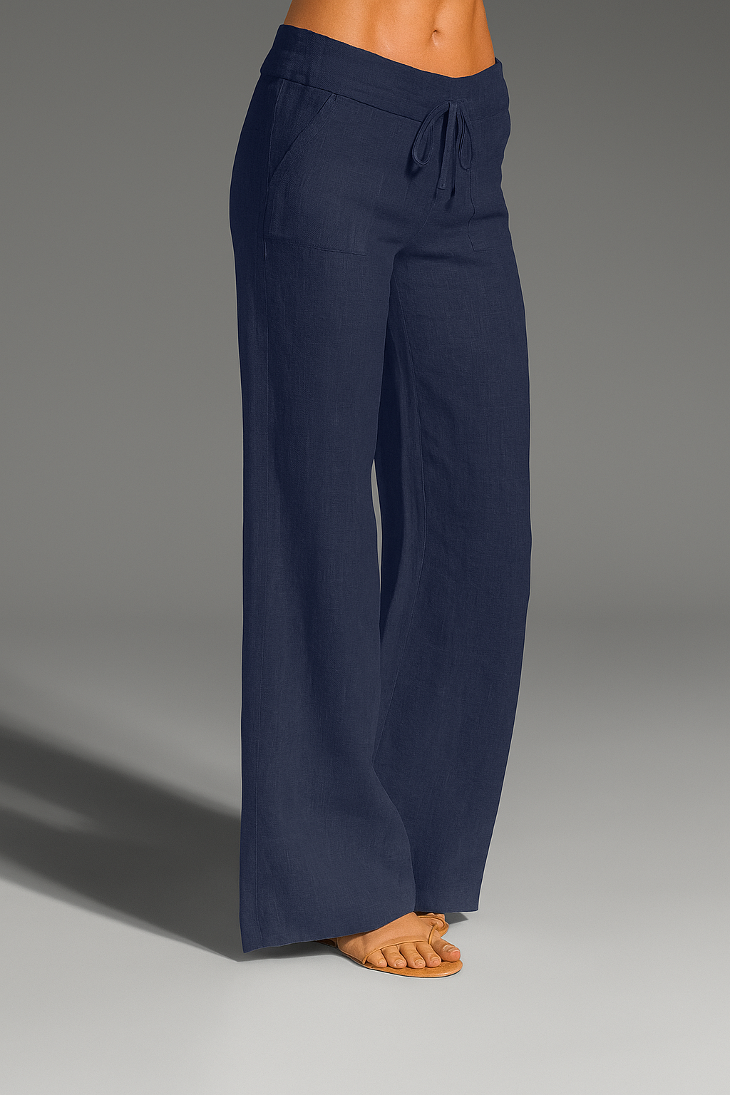 Leontine Wide-Leg Drawstring Linen Pants