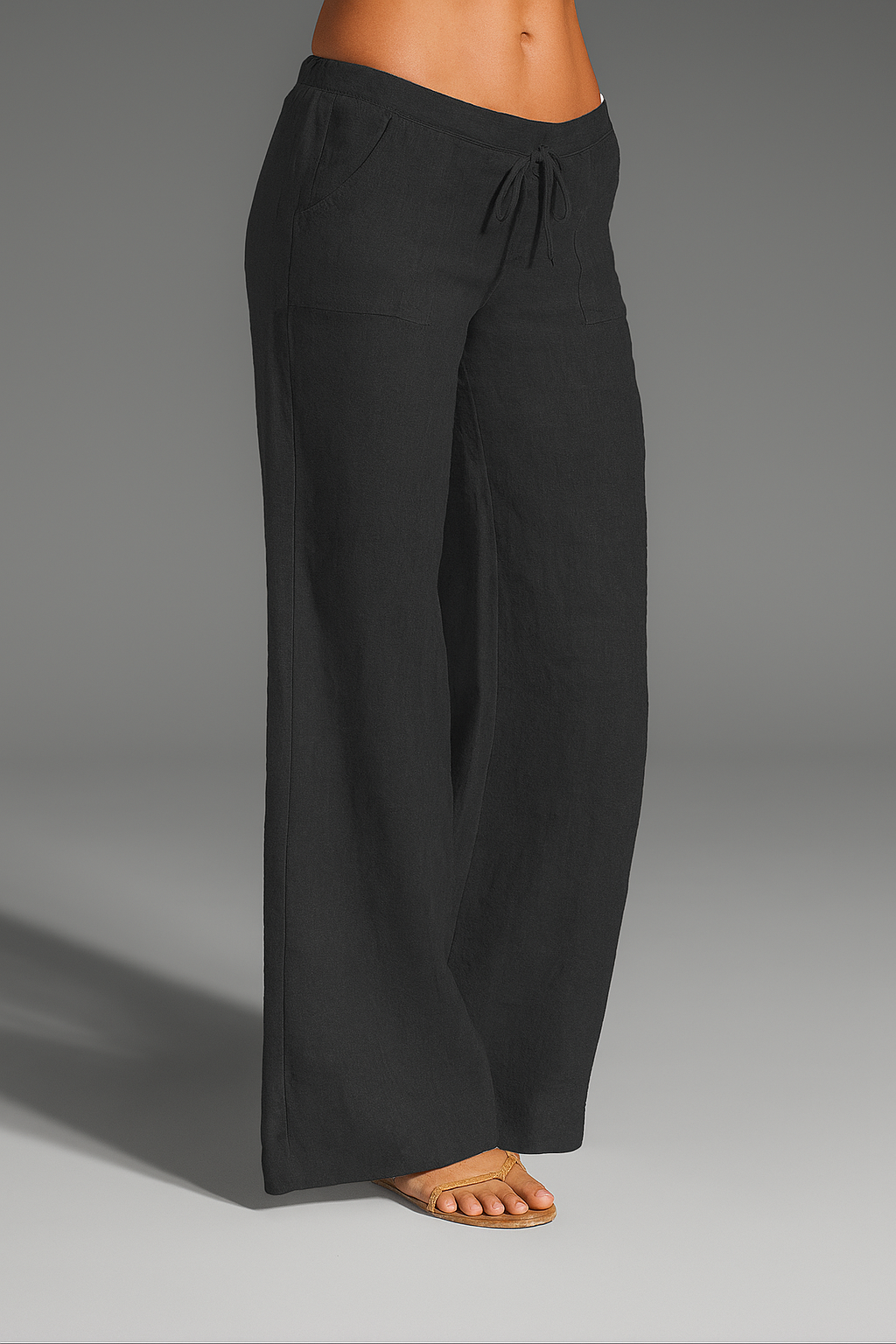 Leontine Wide-Leg Drawstring Linen Pants