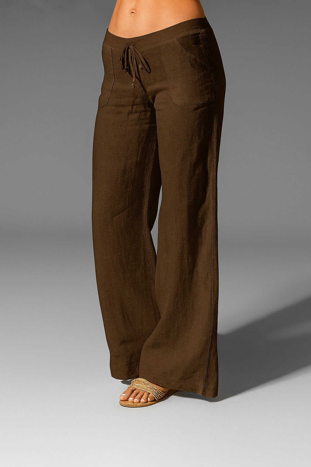 Leontine Wide-Leg Drawstring Linen Pants