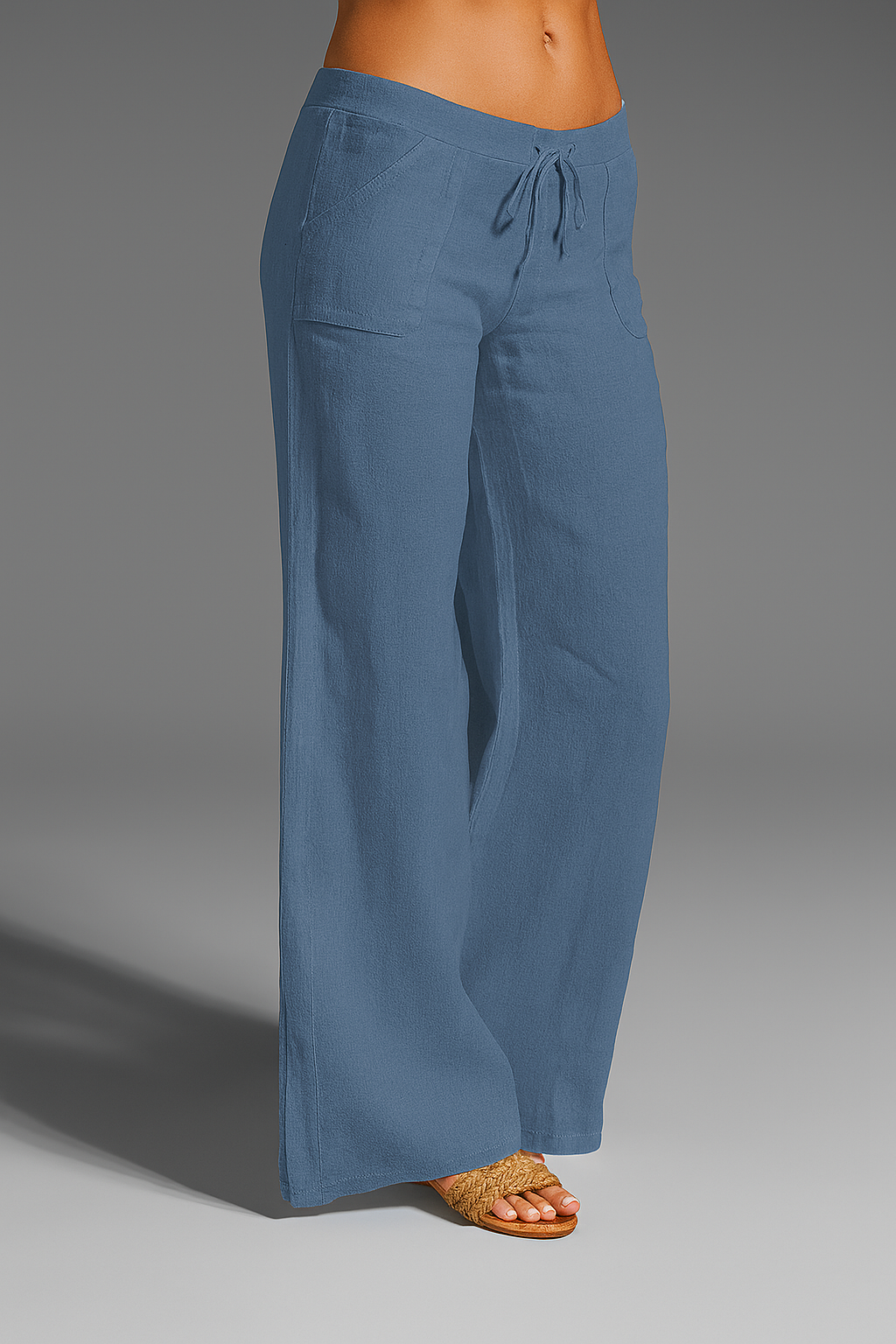Leontine Wide-Leg Drawstring Linen Pants