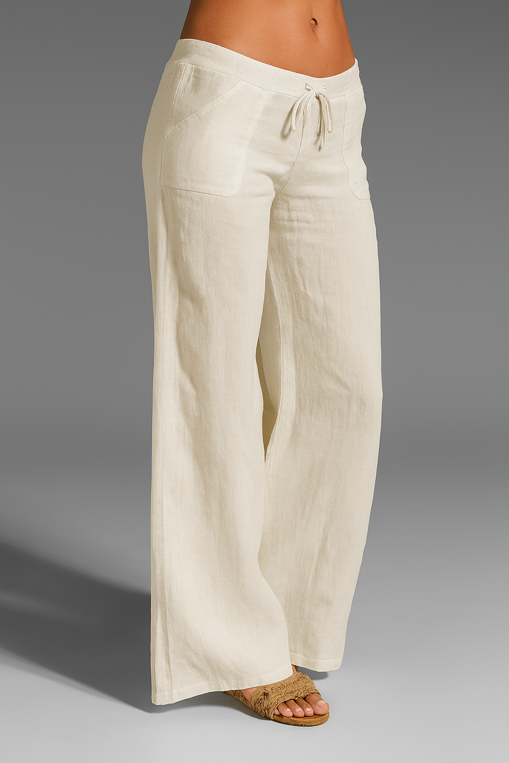 Leontine Wide-Leg Drawstring Linen Pants