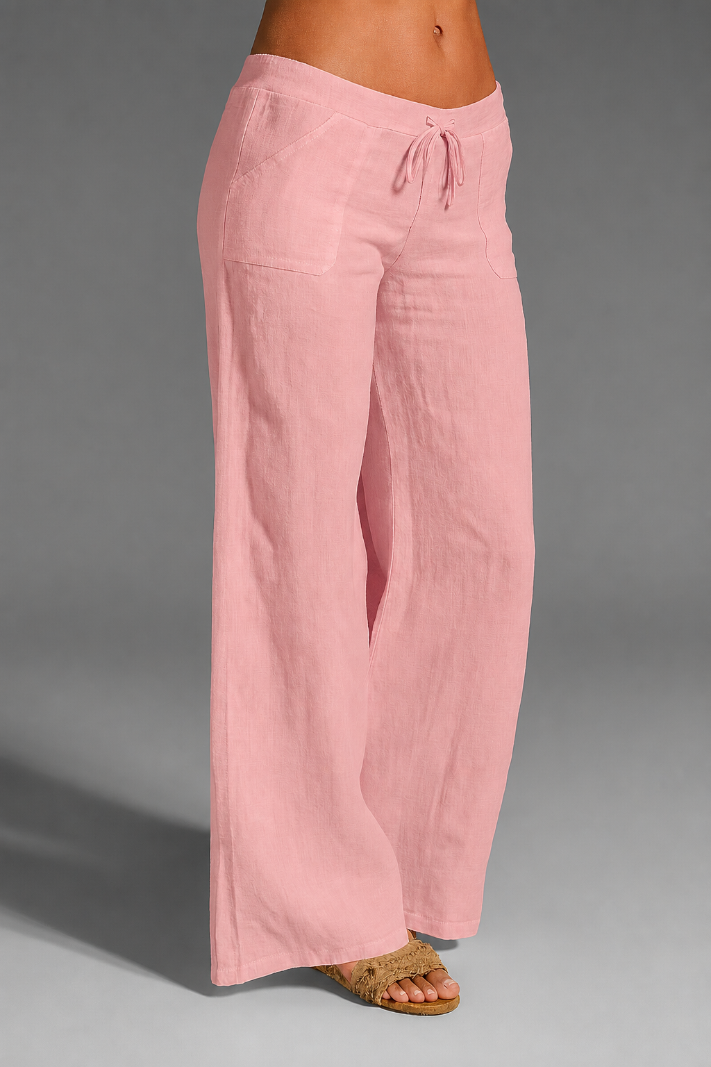 Leontine Wide-Leg Drawstring Linen Pants