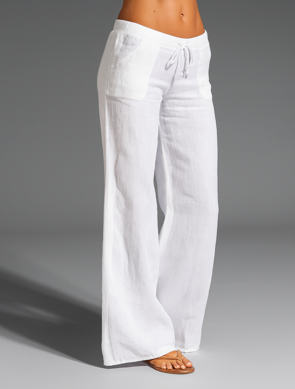 Leontine Wide-Leg Drawstring Linen Pants
