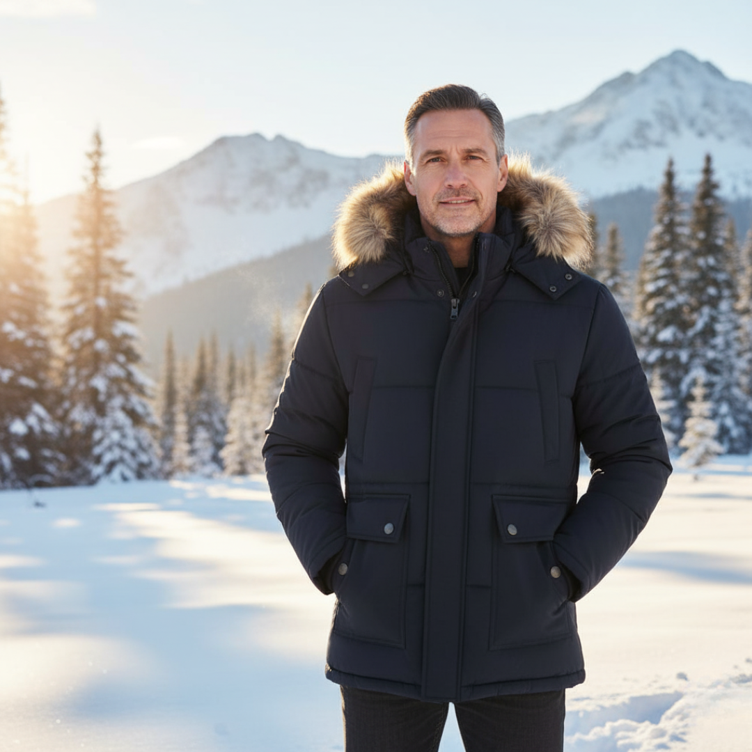 Men's Hooded Winter Parka, Fur-Trim Hood, Quilted