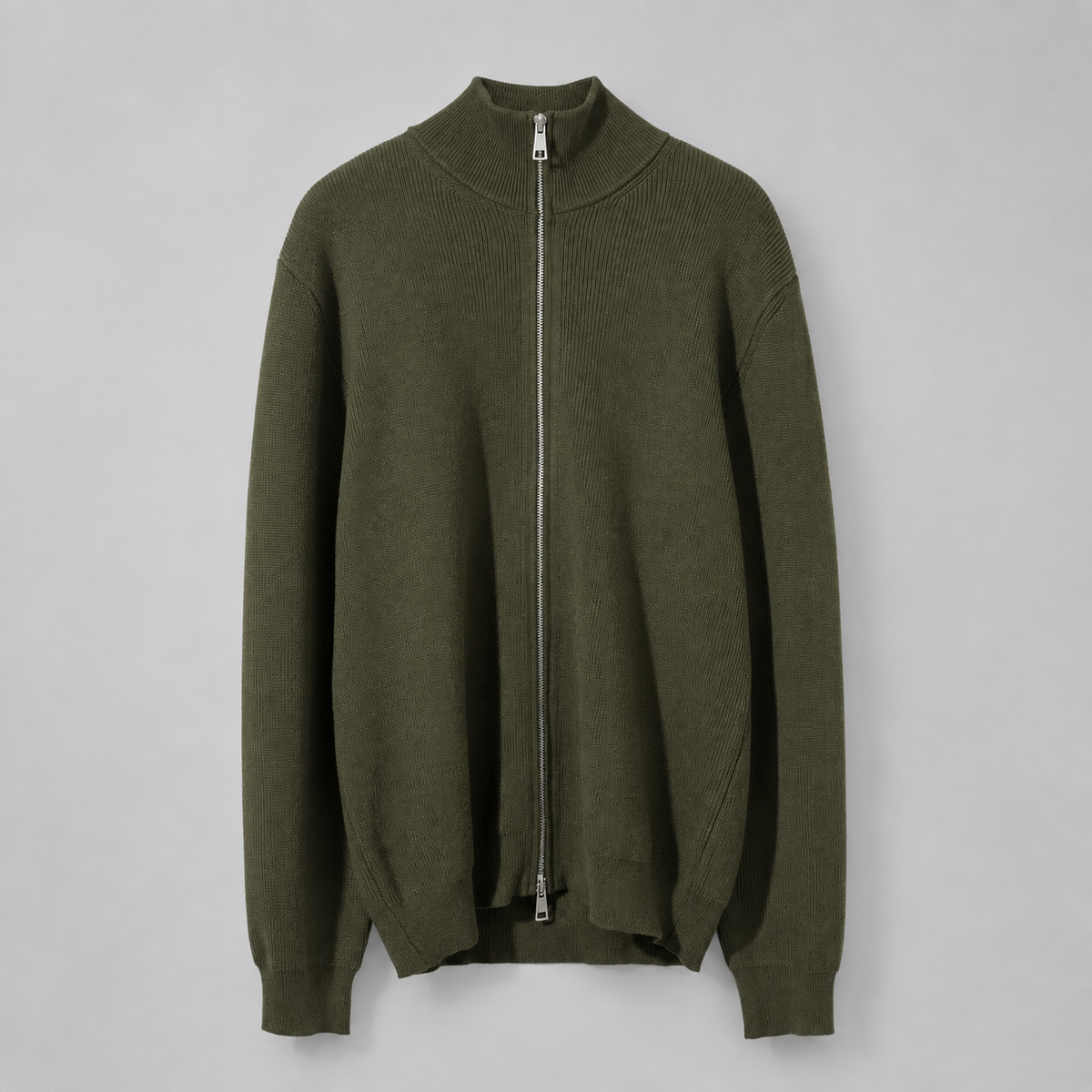 Renz - Men's Ribbed Full-Zip Knit Cardigan