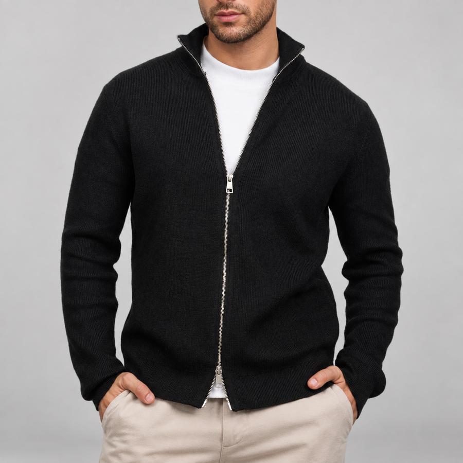 Renz - Men's Ribbed Full-Zip Knit Cardigan