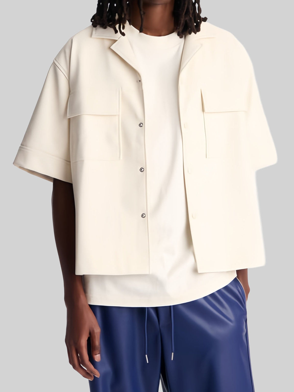 Rick - Men's Short Sleeve Faux Leather Jacket with Flap Pockets