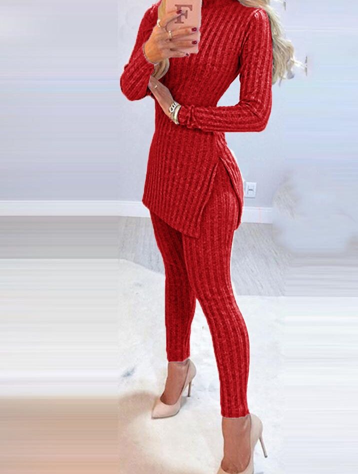 Women's Ribbed Turtleneck Top and Legging Set