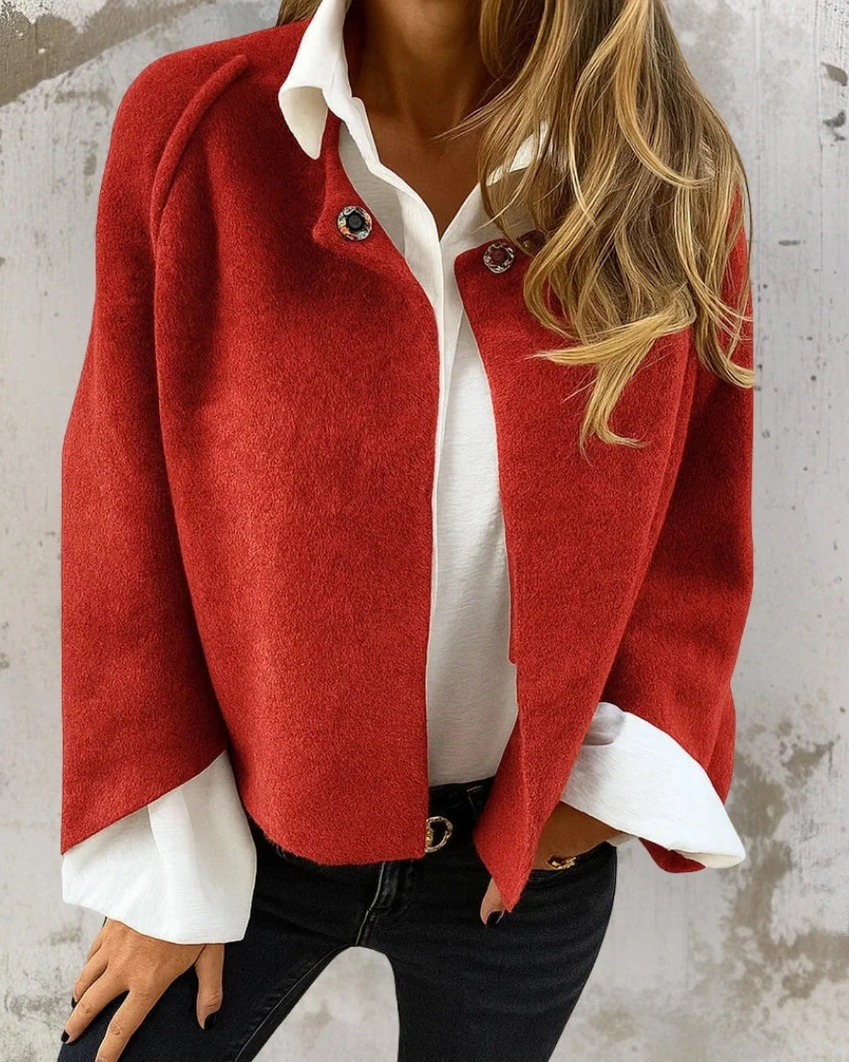 Women's Cropped Jacket, Button Front, Long Sleeves, Stand Collar
