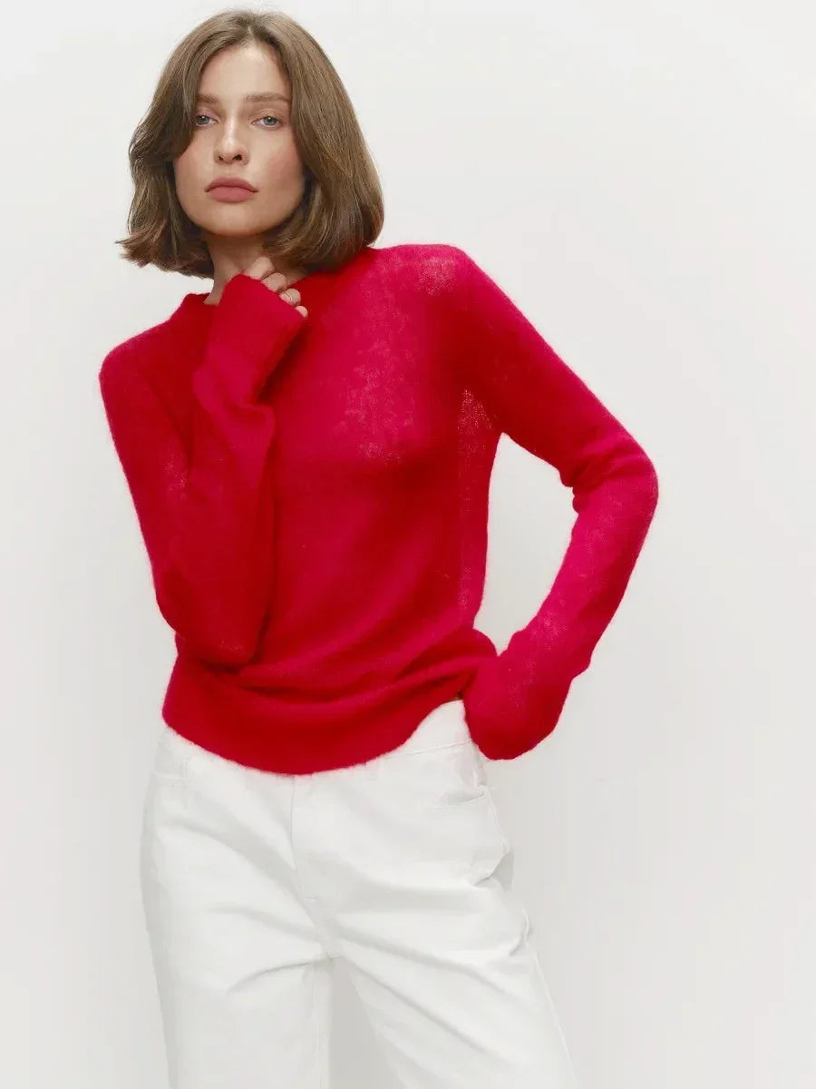 Natasha | Womens Crewneck Knit Sweater | Lightweight Layering Piece, Streamlined Cut | Yellow, Red, Pink and More S-L