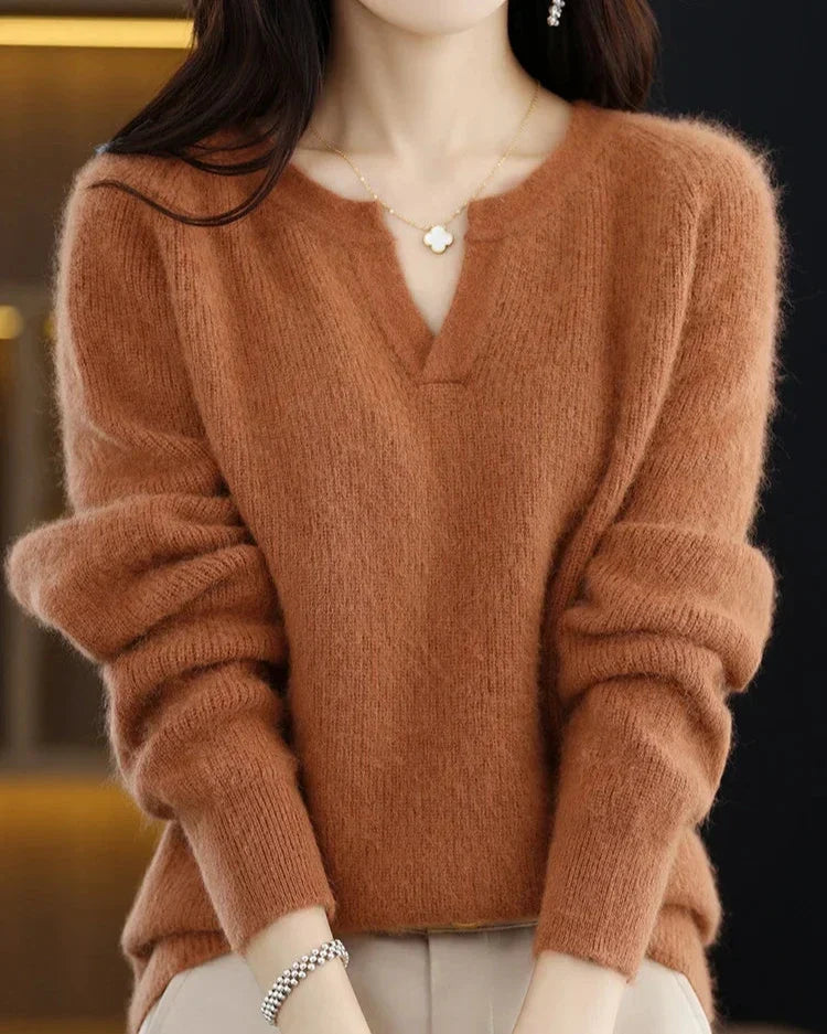 Mimosa Mink Velvet Notch V-Neck Sweater