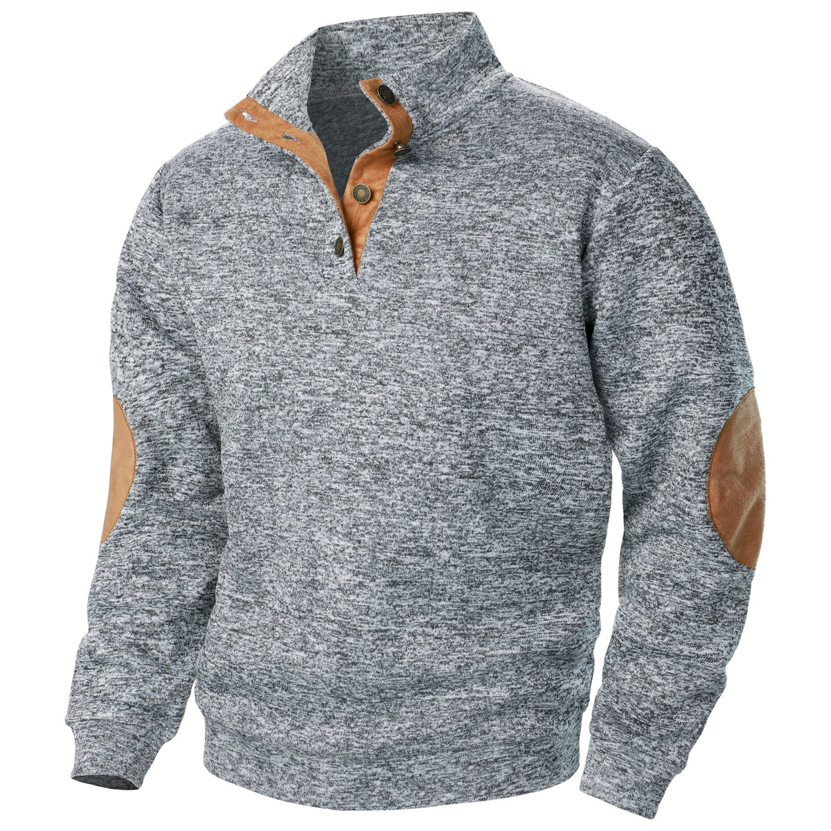 Men's Textured Mock Neck Sweater, Long Sleeves, Button Placket