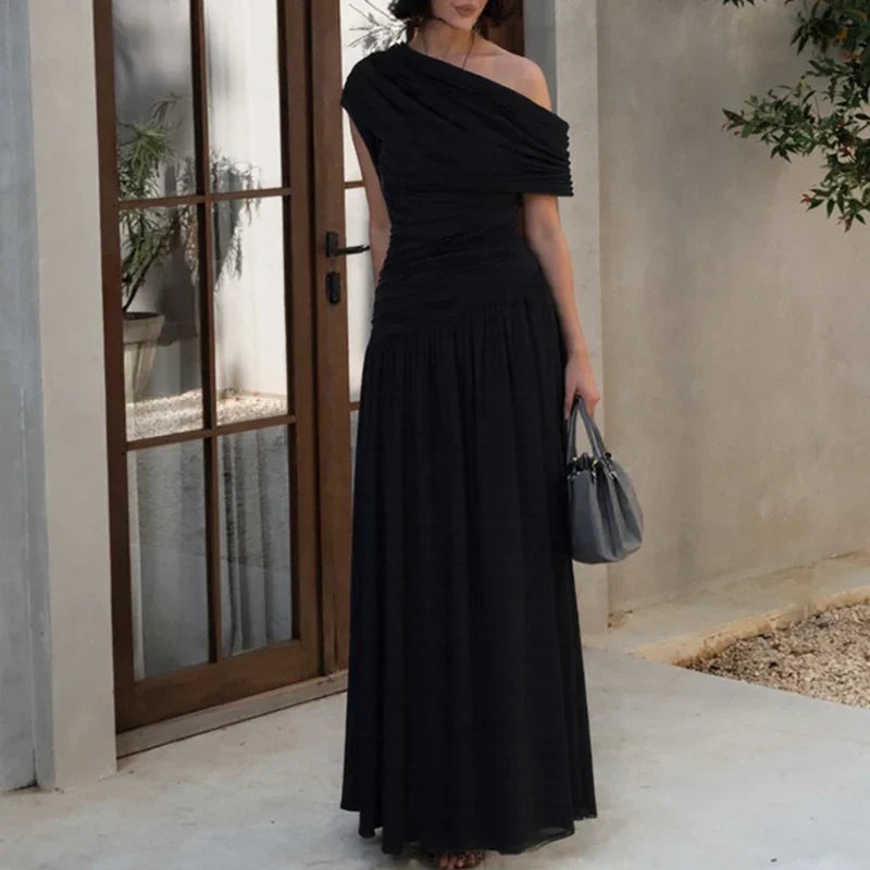 Eva's Boutique | Elegant Slant Maxi Dress