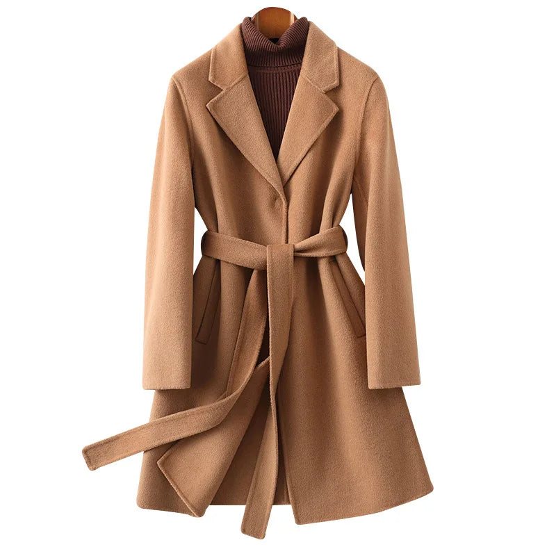 Claire | Womens Belted Wool Coat in Midi Length | Cinched Waist, Warm Without Bulk | Vintage, Ivory, Black S-XL
