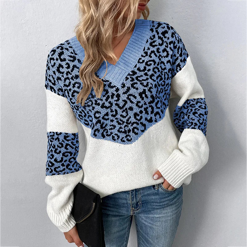 Women's Leopard Print Sweater with V Neck | Soft Knit Pullover That Keeps You Warm All Day | Size S-XL, 6 Colors