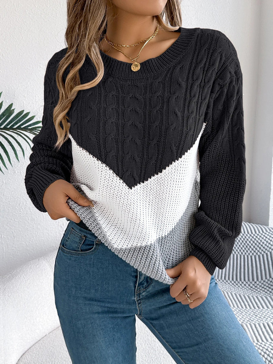 Women's Chevron Stitch Pullover, Cable-Knit Texture