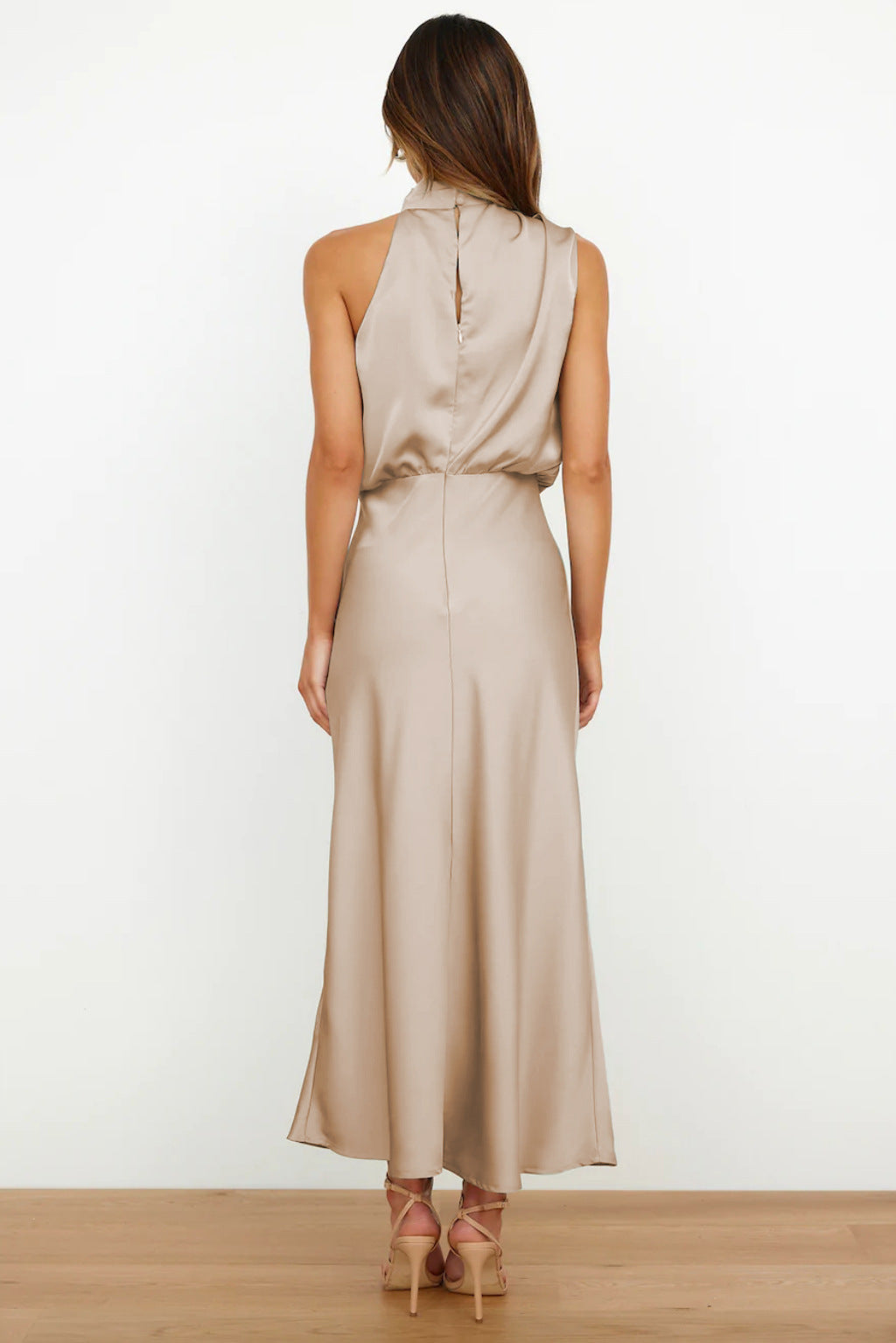 Women's Formal Wedding Guest Dress in Fluid Fabric | High Neck with Soft Sheen, Easy Movement | Size S-5XL, 9 Colors
