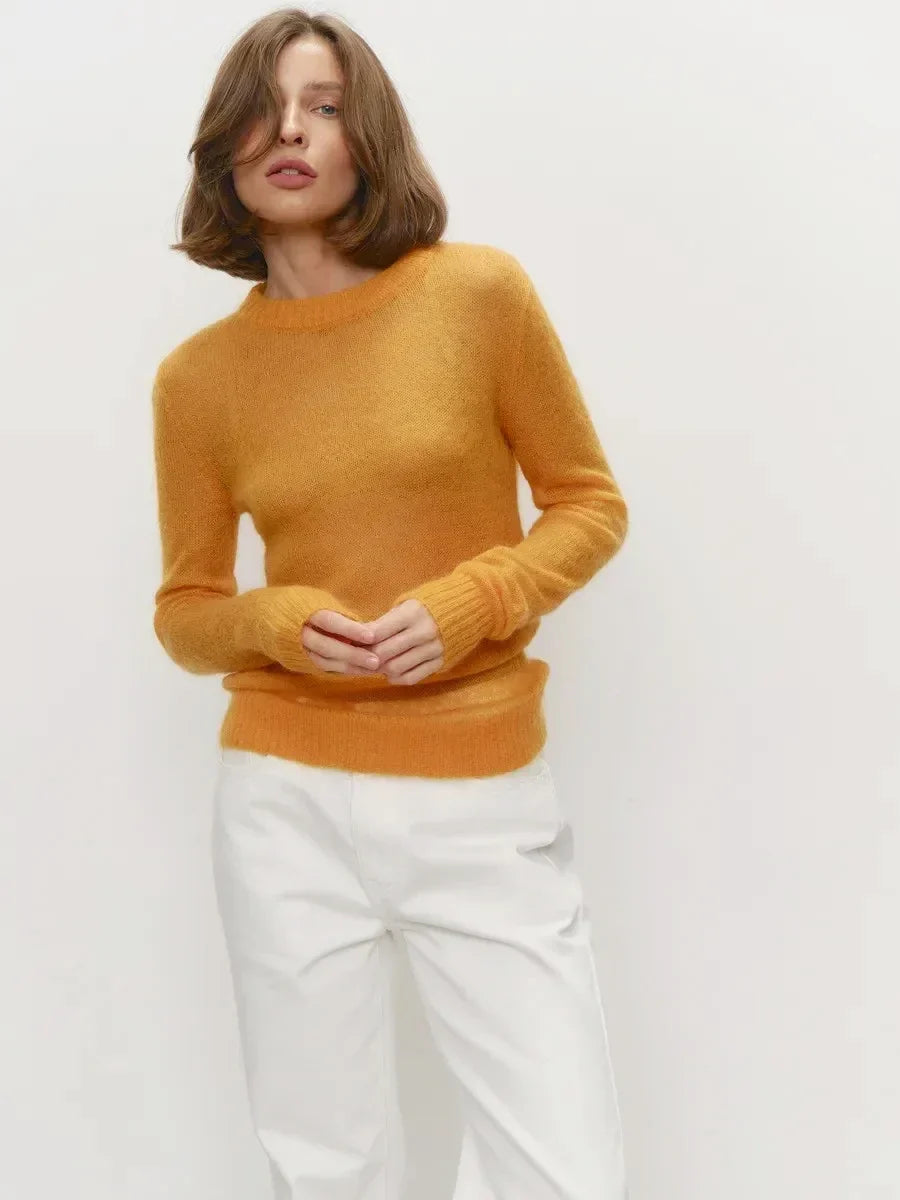 Natasha | Womens Crewneck Knit Sweater | Lightweight Layering Piece, Streamlined Cut | Yellow, Red, Pink and More S-L