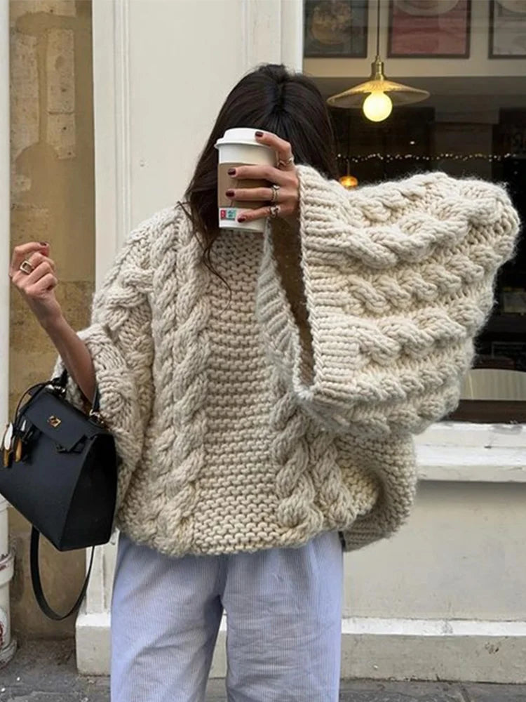 Gail | Womens Chunky Knit Sweater with Oversized Fit | Dropped Shoulders, Soft Knit | Khaki, White or Pink S-L