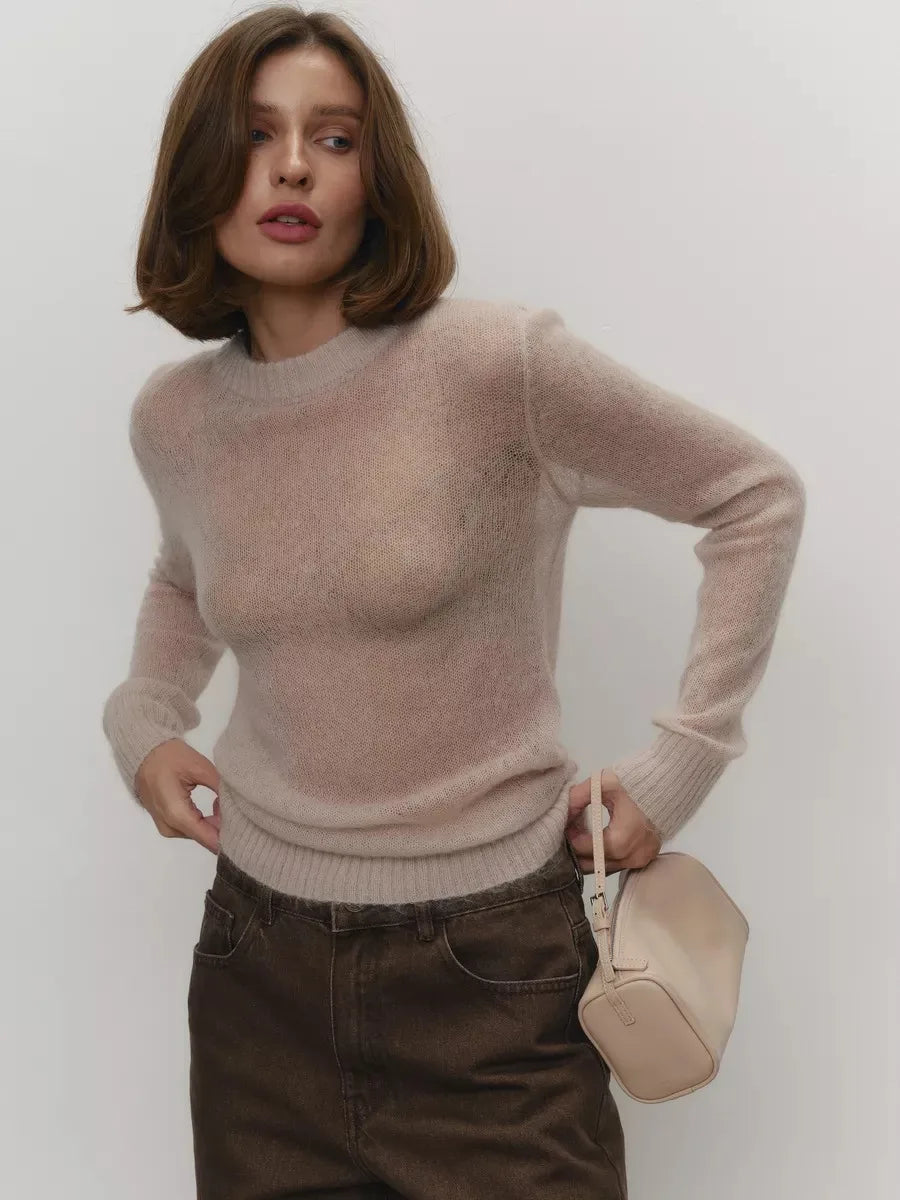 Natasha | Womens Crewneck Knit Sweater | Lightweight Layering Piece, Streamlined Cut | Yellow, Red, Pink and More S-L