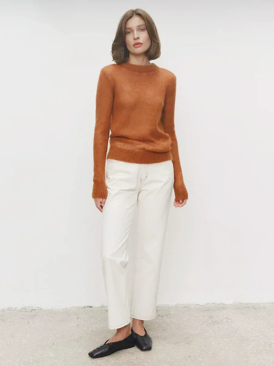 Natasha | Womens Crewneck Knit Sweater | Lightweight Layering Piece, Streamlined Cut | Yellow, Red, Pink and More S-L