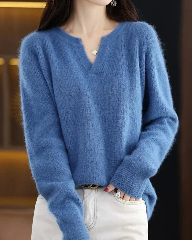 Mimosa Mink Velvet Notch V-Neck Sweater