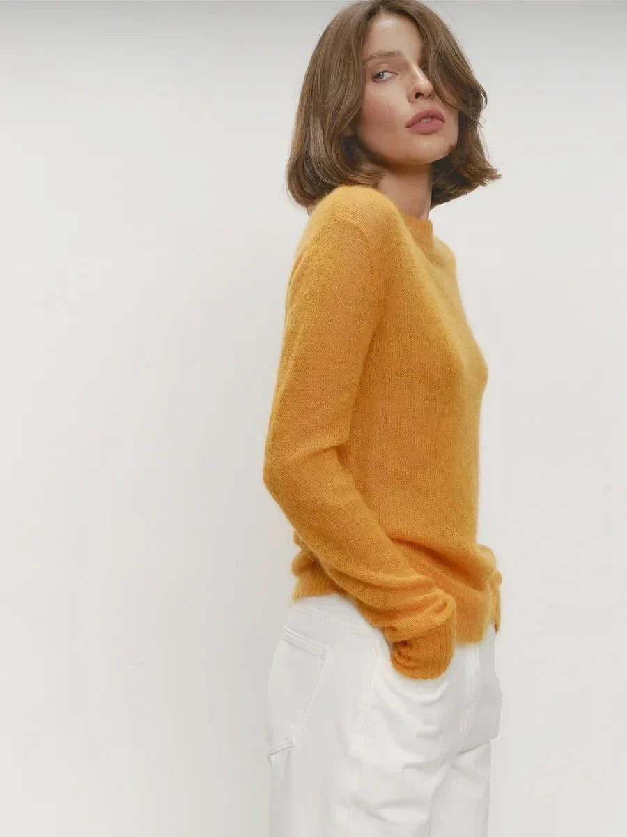 Natasha | Womens Crewneck Knit Sweater | Lightweight Layering Piece, Streamlined Cut | Yellow, Red, Pink and More S-L