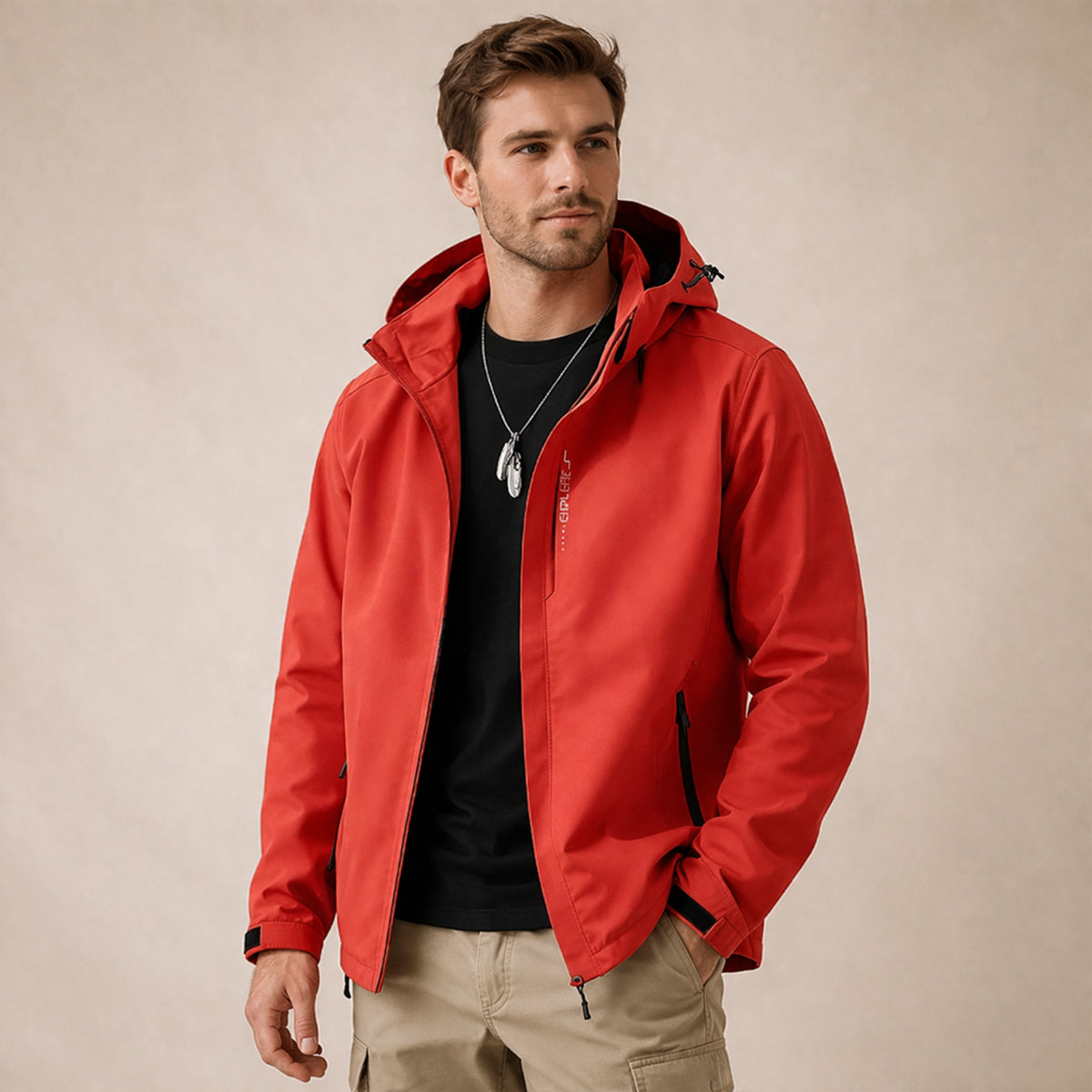 Men's Hooded Rain Jacket, Zip Front, Long Sleeves