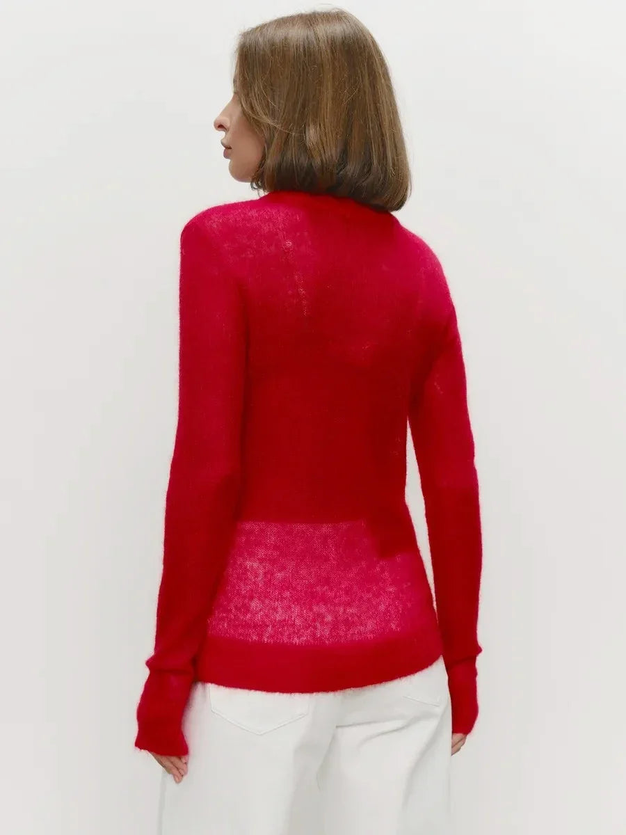 Natasha | Womens Crewneck Knit Sweater | Lightweight Layering Piece, Streamlined Cut | Yellow, Red, Pink and More S-L