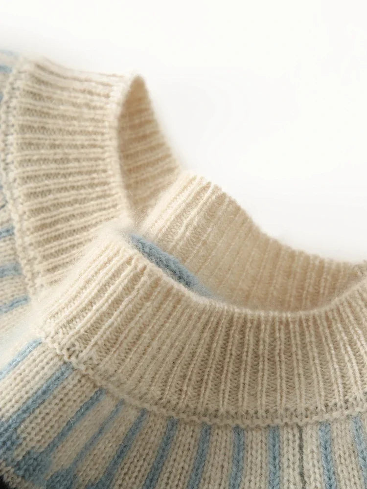 Carrie | Womens Fair Isle Cashmere Sweater with Mock Neck | Jacquard Knit Pattern, Standard Fit | Camel, Pink, Sky S-XL
