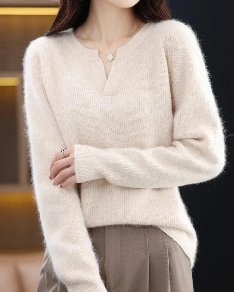 Mimosa Mink Velvet Notch V-Neck Sweater