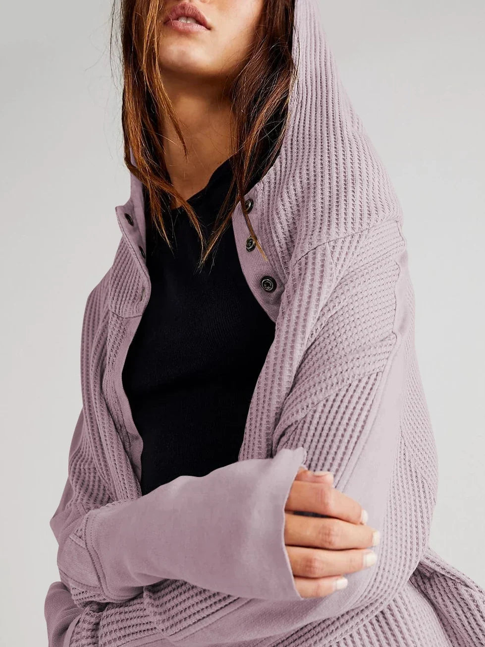 Christina | Womens Cropped Zip Hoodie in Waffle Cotton | Snug Hood, Textured Fabric | Pine, Blue and More S-XL