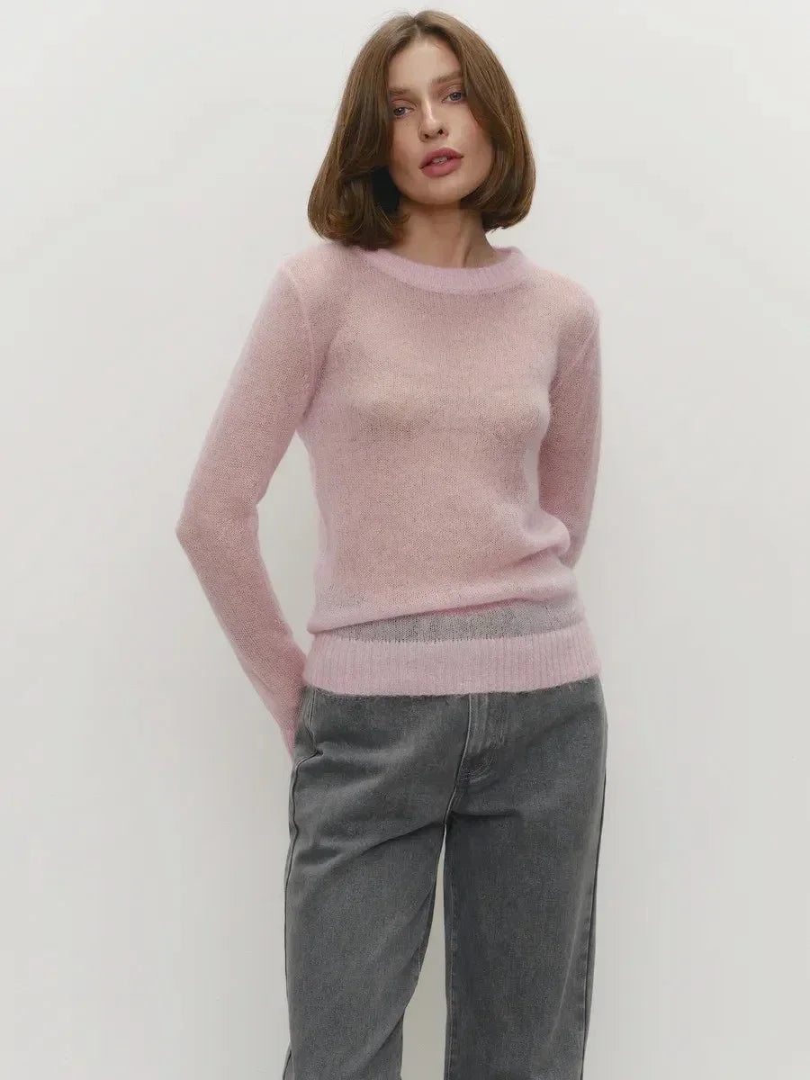 Natasha | Womens Crewneck Knit Sweater | Lightweight Layering Piece, Streamlined Cut | Yellow, Red, Pink and More S-L