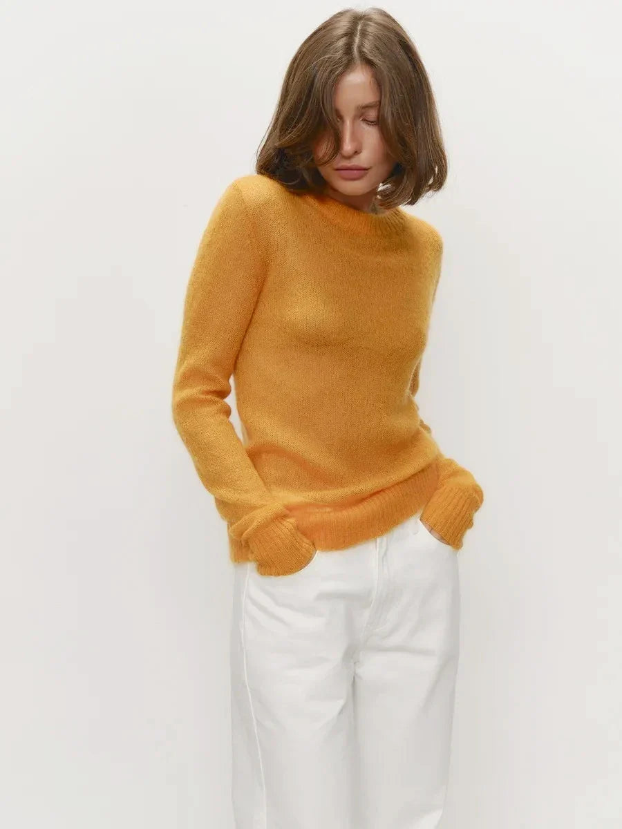 Natasha | Womens Crewneck Knit Sweater | Lightweight Layering Piece, Streamlined Cut | Yellow, Red, Pink and More S-L