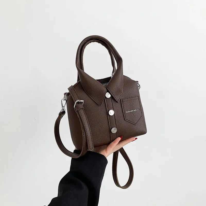 Collared Leather-Like Bag