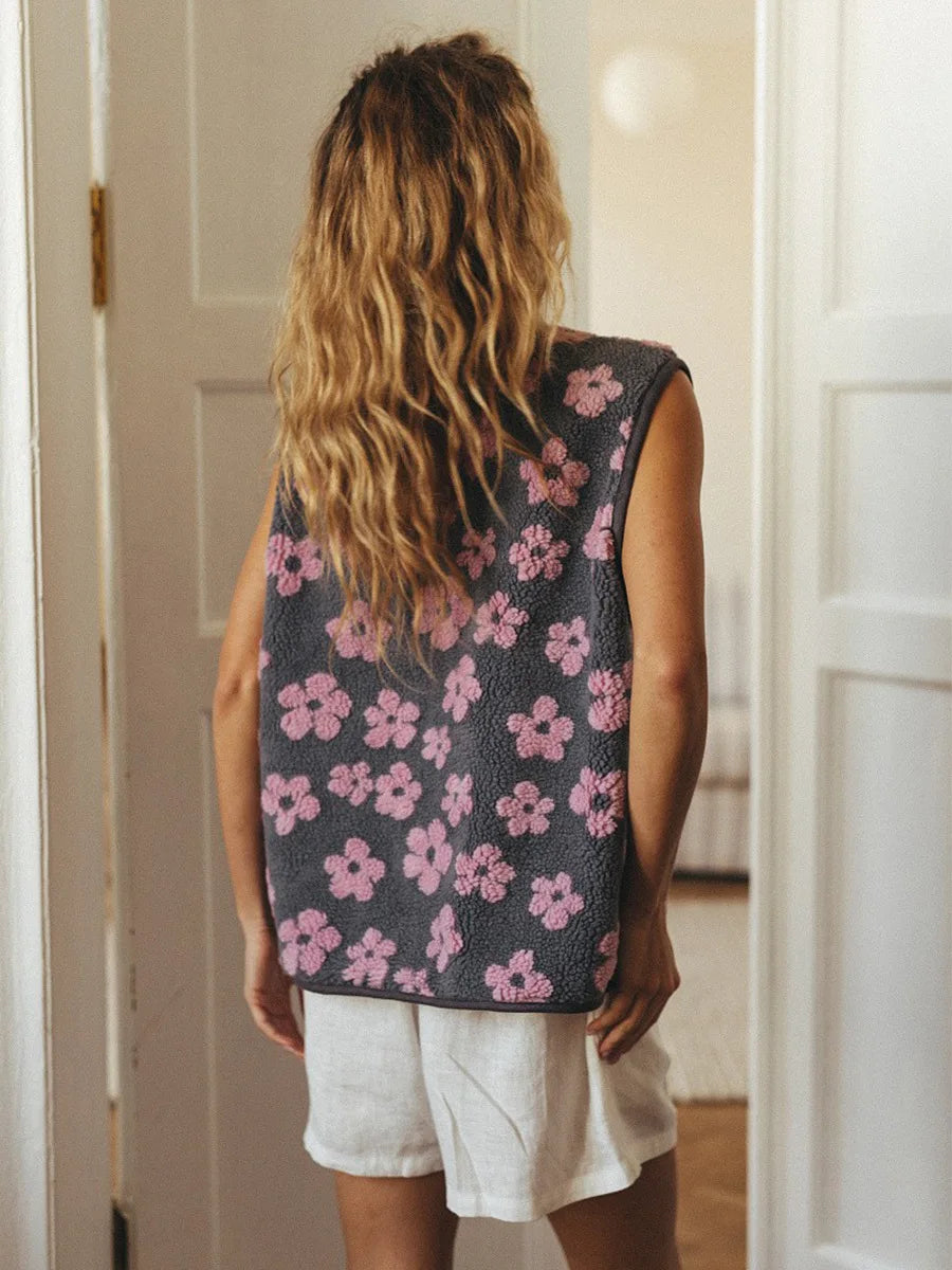 Chiara Floral Sherpa Button-Front Vest
