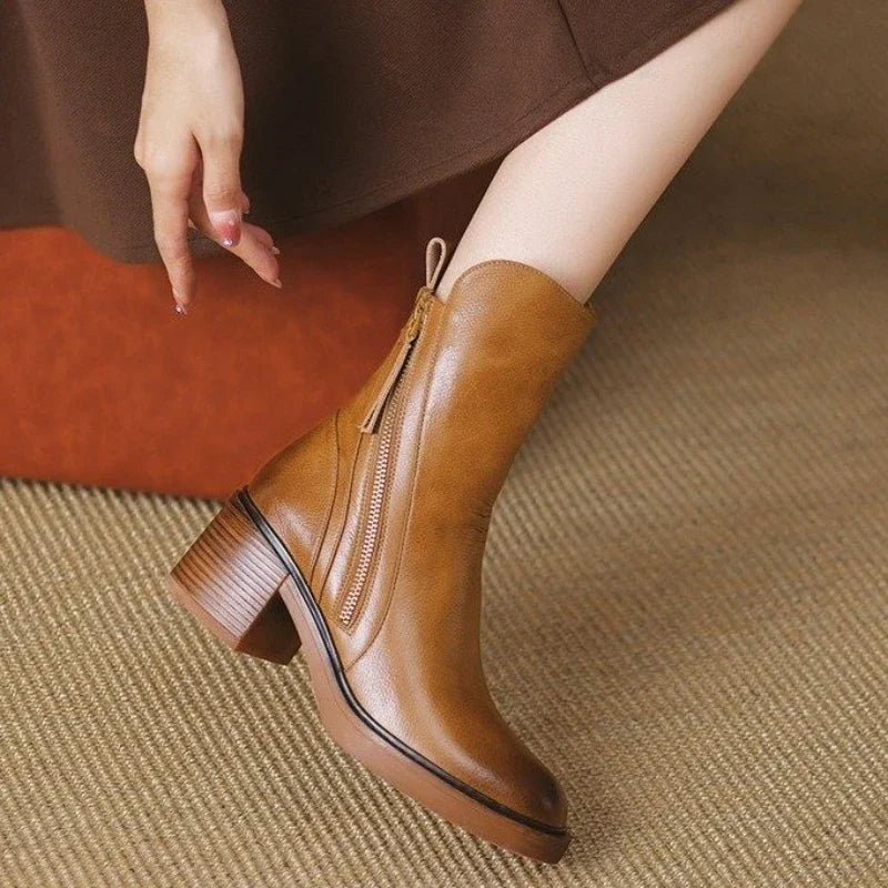 Selene | Womens Leather Heeled Ankle Boots, 2 Inch Heel | Cushioned Insoles, Non-Slip Soles | Brown or Black US 4-11.5