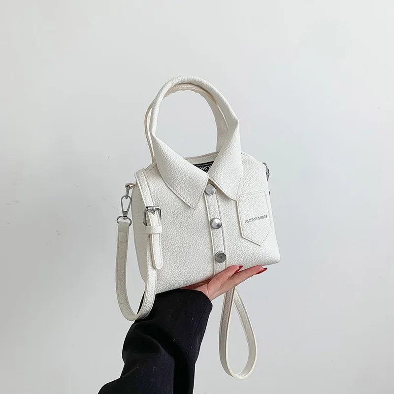 Collared Leather-Like Bag