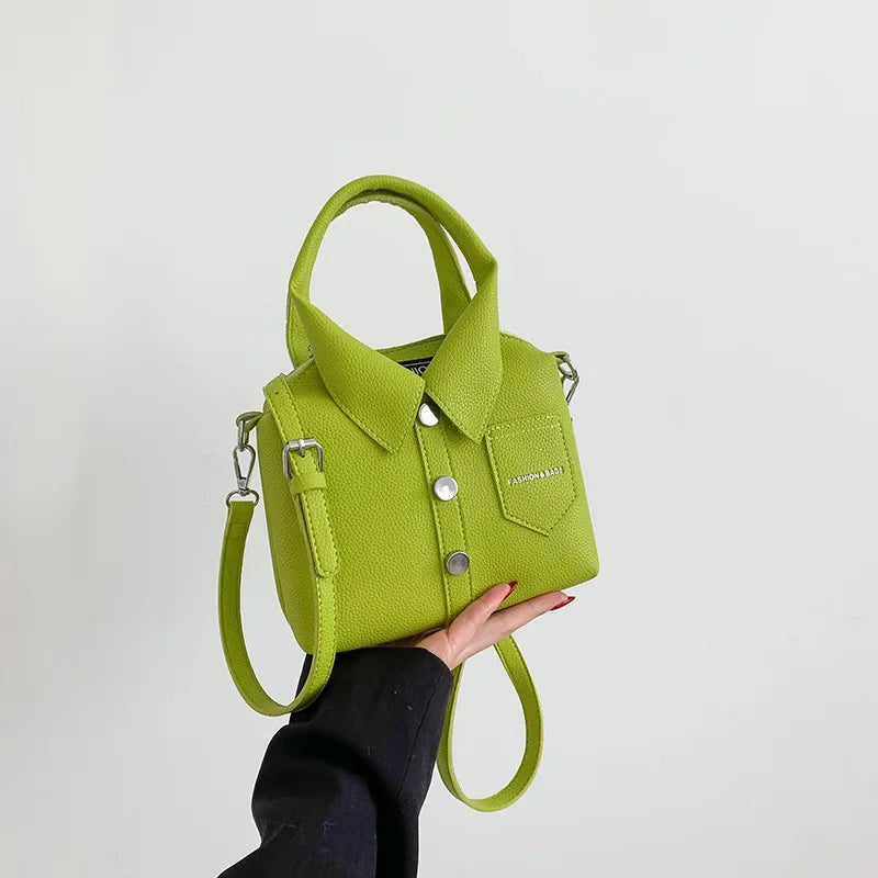 Collared Leather-Like Bag